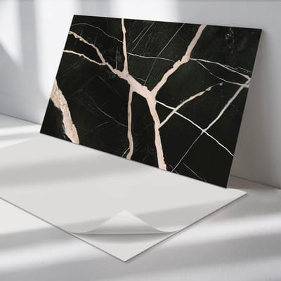 Wallfluent Vinyl Wandpaneel - Elegant marmerpatroon Wandpaneel PVC - 100 cm x 50 cm - Zwart Vinyl Wandpaneel - Set van 1 - Rechthoekig Wandbekleding Vinyl - Texturen Wandpaneel - Zelfklevend Wandpaneel - Wandpaneel Keuken en Badkamer