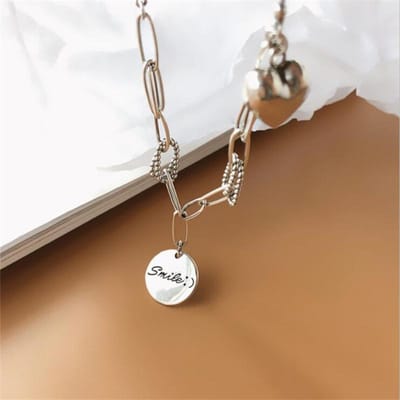Nouveau exquis Smiley visage rond 925 bijoux en argent Sterling personnalité Thai argent en forme de coeur amour lettre colliers N093 brown