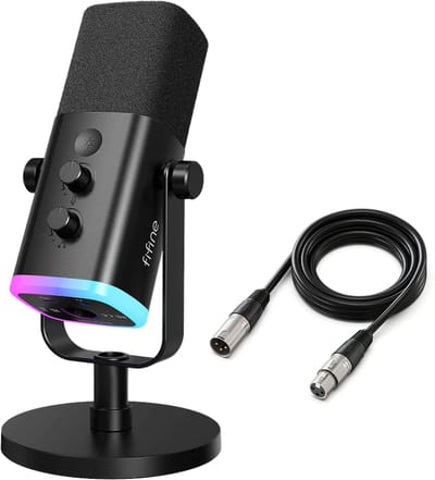 FIFINE AM8 - Complete set - Met XLR Kabel - USB / XLR Studio Microfoon - Geschikt voor PC/PS4/PS5 - RGB - Podcast - Gaming - Streaming - Zwart