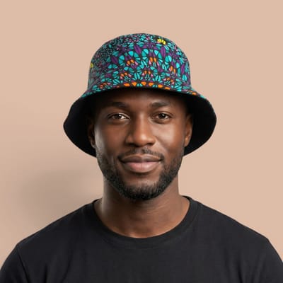 Bucket hat / Vissershoedje met Afrikaanse print - Turkoois Paars Ocean Eye - Kinderen & Volwassenen (Unisex) - S