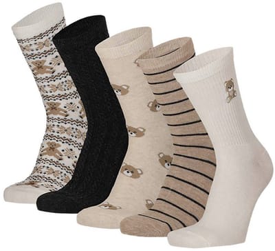 Apollo - Sokken - Beertjes - 5-pack - Beige - Maat 23/26