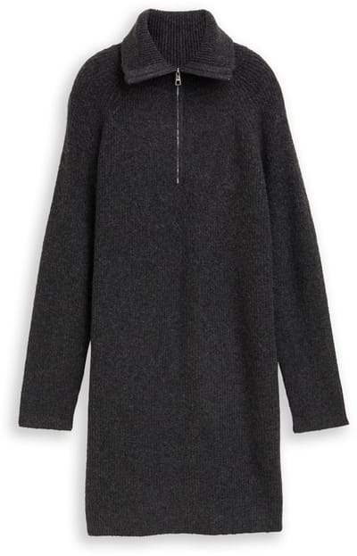 Tom Tailor Denim - Mini-jurk met troyerkraag - Maat XXL - Shale Grey Melange