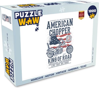 Puzzel Mancave - Motor - Vintage - Amerika - Vlag - Legpuzzel - Puzzel 1000 stukjes volwassenen