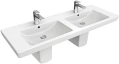 Villeroy & Boch Subway 2.0 meubelwastafel dubbel 130x47cm 2 kraangaten met overloop ceramic+ wit