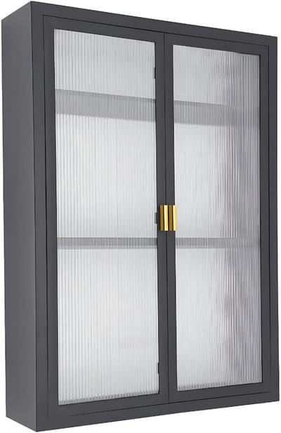 Badkamerkast deluxe - Glazen deur - Badkamermeubel - Voor Wandmontage - 3-Laags - Zwart