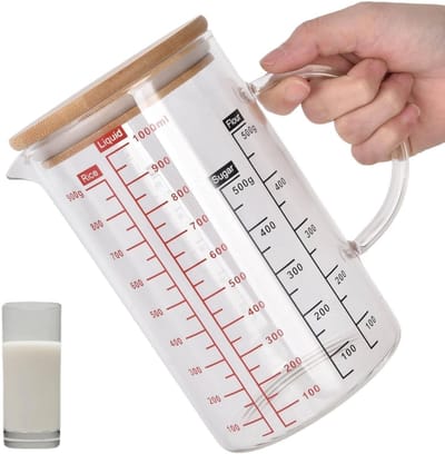 Dailygoods - Glazen Maatbeker met Deksel - 1000ml Borosilicaatglas