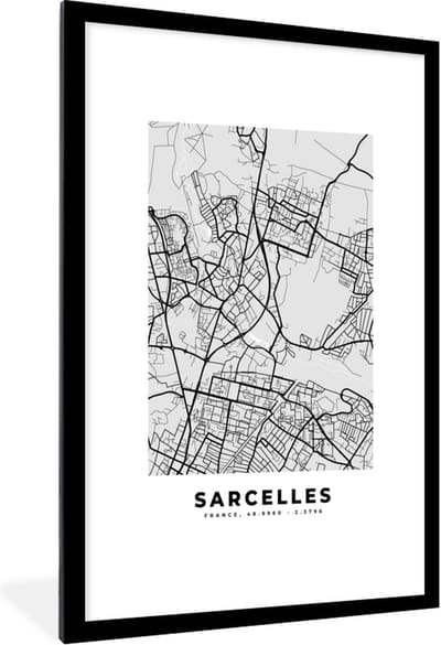 Fotolijst incl. Poster - Plattegrond - Sarcelles - Stadskaart - Kaart - Frankrijk - 80x120 cm - Posterlijst