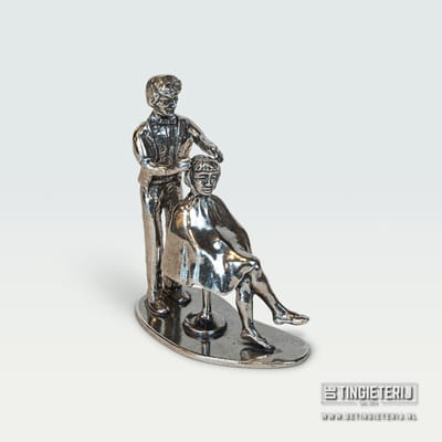 Beeldje Kapper - Tin - jubileum geschenk - beroepen beeldje - ambacht - cadeau kapper - opening - kapperszaak - barbershop