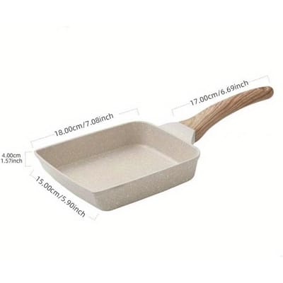 Poêle Tamagoyaki antiadhésive haut de gamme avec manche en bois pour la cuisson des rouleaux de printemps japonais et des omelettes rectangulaires blanc