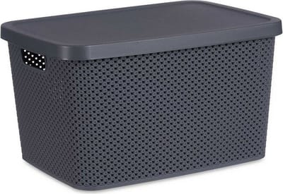 Opbergbak met Deksel Antraciet Plastic (28 x 22 x 39 cm)