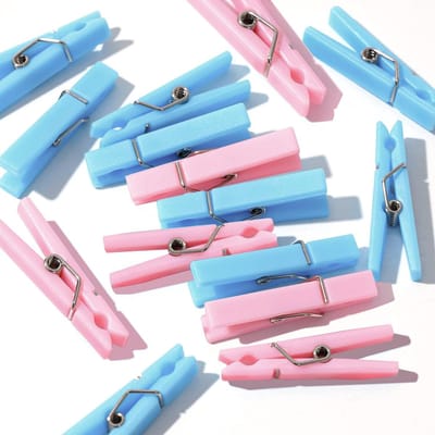 60 Mini Wasknijpers - Roze en Blauw - Ideaal voor Knutselen en Foto's Ophangen