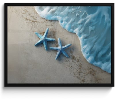 Poster in lijst - Fotolijst 80x60 cm - Posters - Zeesterren - Zand - Zee - Blauw - Posterlijst zwart - Decoratie - Wanddecoratie woonkamer - Muurdecoratie slaapkamer