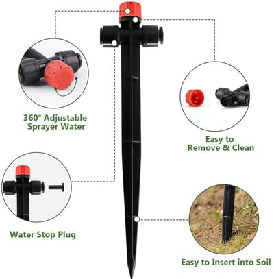 Set van 30 Drip Irrigation Spotlights met Eindstop en Snelle Koppeling voor 1/4 Inch Irrigatiebuizen, Tuinbesproeiing en Waterbesparing (8 Gaten, Rood)