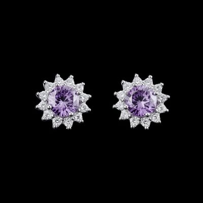 Victoria Valenza 925 Sterling Zilveren Entourage Oorbellen met Paarse Zirkonia Stenen - Oorknoppen - 925 sterling zilver - Zilverkleurig - Zirkonia