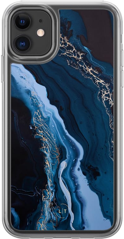 Hoesje geschikt voor iPhone 11 - Marmer lagoon blauw - 2in1 backcover - Marmer - Blauw - Leuke Telefoonhoesjes
