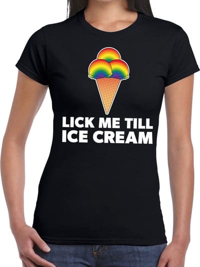 Lick me till ice cream - gay pride t-shirt zwart met regenboog voor dames - lgbt kleding XS