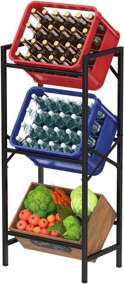Verte Krattenrek - Drankrek voor 3 Kratten - Stevig Drankrek met Plank - Voor Bier - Fruit - Groenten en Water in de Keuken - Voorraadkast - Garage of Bar