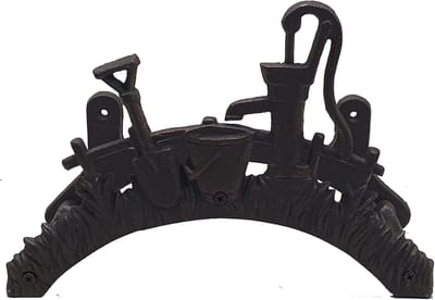 Tuinslanghouder gietijzer - Slangdecoratie muur - Tuinslang opbergen - Antiek waterpompmotief - 27 cm breed - Antiek zwart