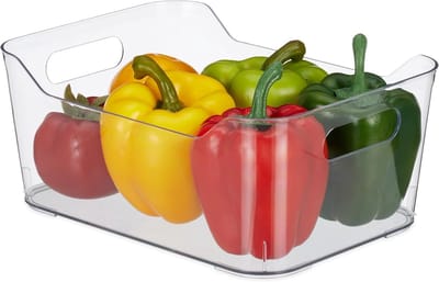 Famanu - Koelkast organizer, HxBxD: 10,5 x 25 x 18 cm, opbergbak fruit, kaas, koelkastbakje met handgrepen, transparant