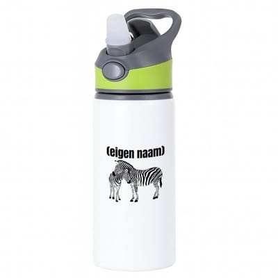 Hacebo® - 2 zebra's met eigen naam waterfles met rietje groen - Zebra - dieren liefhebber - iemand die houdt van zebra's - verjaardag - cadeau - kado - geschenk - water fles - 650ML