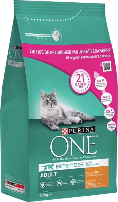 PURINA® ONE Adult Rijk aan Kip & Volkoren granen brokjes 1,5 kg