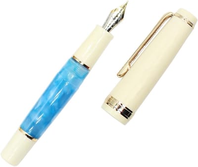 Mini Vulpen met Gouden Accenten, Acryl Pocket Pen in Lichtblauw, Gebogen Nib voor Precisie Schrijven
