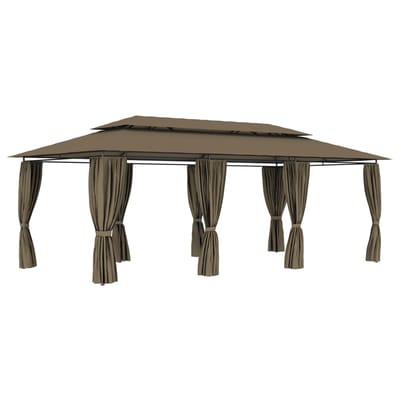 vidaXL - Prieel - met - gordijnen - 180 - g/m² - 600x298x270 - cm - taupe