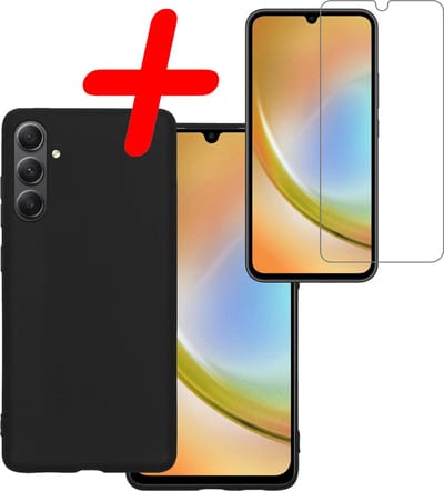 Hoesje Met Screenprotector - Geschikt voor Samsung Galaxy A34 - Sterk & Shockproof - Back Cover - Siliconen Case - Telefoon Hoes - Zwart