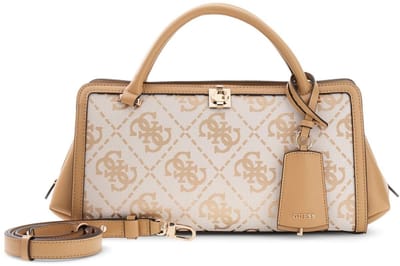 GUESS schoudertas handtas Audrey Logo Girlfriend Satchel Beige Logo veelkleurig