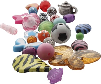 Fantasie kunststof kralenmix, afm 5-35 mm, gatgrootte 1-4 mm, 1000 gr