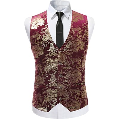 Slim-fit vest met enkele rij knopen en print, kastanjebruin