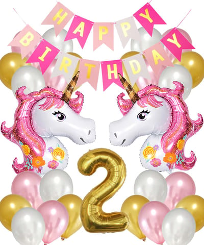 Snoes Ballonnen Set Unicorn 2 Jaar - Verjaardag Versiering Slinger - Folieballon - Helium Ballonnen
