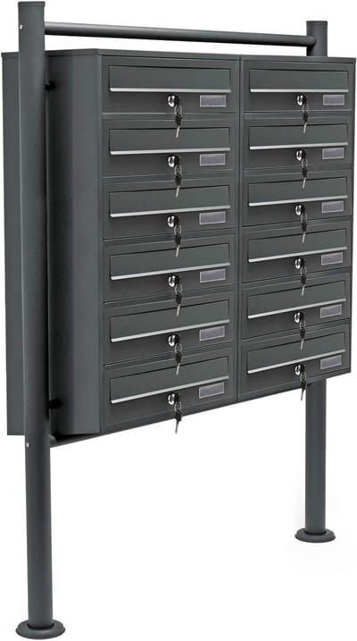 Staande Brievenbus 12 Vakken Antraciet 945 x 270 x 1500 mm - Brievenbussysteem met 2 x 6 Brievenbussen, Sleutel en Naamplaatje