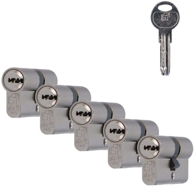 S2 set veiligheidscilinders F6 30/45 SKG 2, dubbele profielcilinders (set van 5 stuks, gelijksluitend)