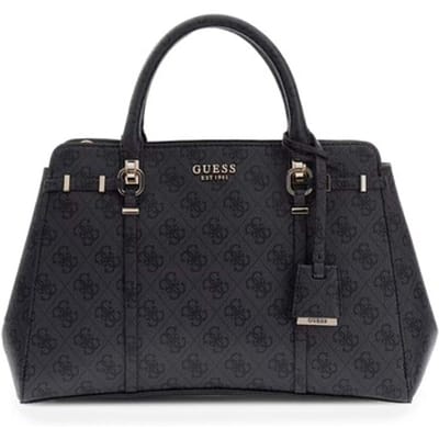 GUESS handtas schoudertas Leona Logo Multi Compartment Satchel Coal Logo donkergrijs