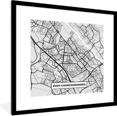 Fotolijst incl. Poster - Stadskaart - Frankrijk - Kaart - Évry-Courcouronnes - Plattegrond - 40x40 cm - Posterlijst