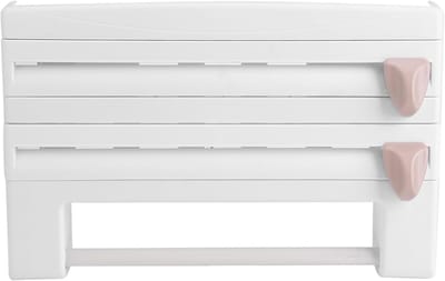 Wandrolhouder met plank Keukenrolhouder met foliesnijder Papierrolhouder voor keukenrol Aluminiumfolie Vershoudfolie Papieren handdoekhouder Houder Keukengereedschap (Wit)