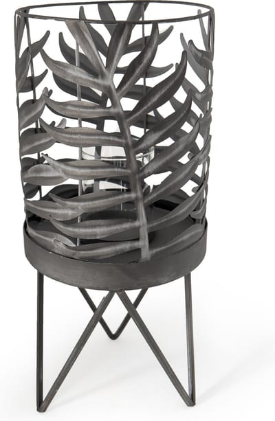 Home Society - Windlicht - antracietgrijs metaal met blad design - 44 cm