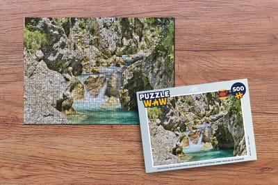 Puzzel Soca-rivier en de kalkstenen rotsen in het Nationaal park Triglav in Slovenië - Legpuzzel - Puzzel 500 stukjes
