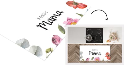 Keukenloper - Loper keuken - Spreuken - Quotes Bonus Mama - Moederdag - Moeder - Bloemen - Cadeau - 120x60 cm - Keukenloper vinyl