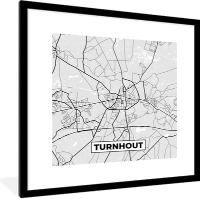 Fotolijst incl. Poster Zwart Wit- Kaart – Plattegrond – Stadskaart – Turnhout – België – Zwart Wit - 40x40 cm - Posterlijst