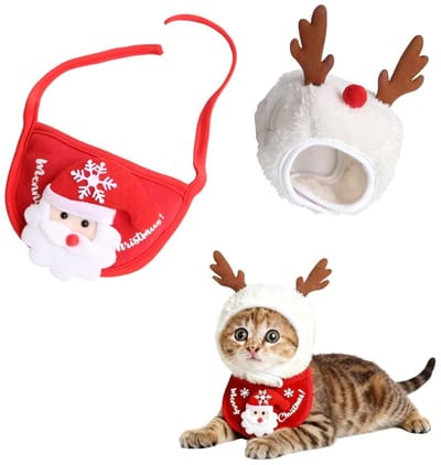 Dailygoods- Kerstmutsen Set van 2 - Slabbetjes voor Huisdieren - Warme Kerstbandana - Feestelijke Halsdoek - Zacht Kort Pluche - Ideaal voor Winter - Huisdierkostuum