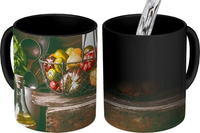 Magische Mok - Foto op Warmte Mokken - Koffiemok - Groente - Kruiden - Rustiek - Stilleven - Basilicum - Magic Mok - Beker - 350 ML - Theemok