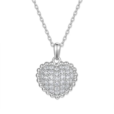 9NB-1677 – Zilveren ketting met hanger - Wit hart – Met zirkonia – Zilverkleurig – 925 zilver – 40+5 cm
