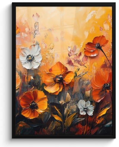 Poster in lijst - Fotolijst 50x70 cm - Posters - Bloemen - Abstract - Herfst kleuren - Modern - Natuur - Posterlijst zwart - Decoratie - Wanddecoratie woonkamer - Muurdecoratie slaapkamer