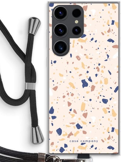 Case Company® - Hoesje met koord geschikt voor Samsung Galaxy S23 Ultra hoesje met Koord - Terrazzo N°23 - Telefoonhoesje met Zwart Koord - Bescherming aan alle Kanten en Over de Schermrand