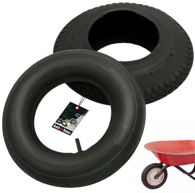 KOTARBAU® Kruiwagenband met Binnenband, Rubber, 4.80/4.00-8, Zwart, Ø 40 cm, Pneumatische Kruiwagenband, Vervangende Band