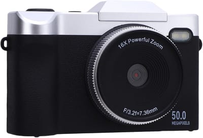 Digitale camera - 50 MP 1080p videocamera met 16x digitale zoom, 2,4 inch 180° draaibaar touchscreen, compacte kleine camera voor fotografie - met 32 ​​GB geheugenkaart (zwart)