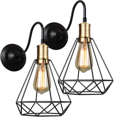 2 Stuks Vintage Wandlamp Industrieel E27 Binnenwandlamp voor Slaapkamer Woonkamer Zwart