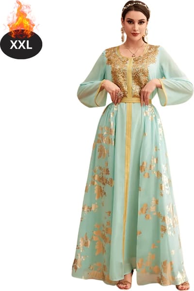 Bovista Islamitische Kleding - Djellaba Dames - Moslim Kleding - Arabisch Dames Kaftan - Alhamdulillah - XXL - Mint